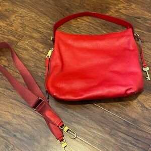 Fossil Red Leather Maya Hobo crossbody bag